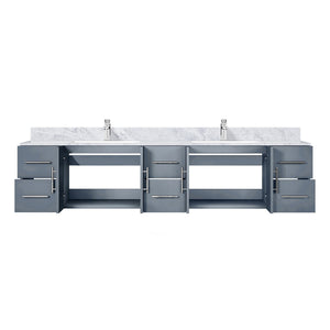 English Elm Dark Grey 84in Double Bath Vanity with Carrara Marble Top, Faucet Set, Soft-Close Drawers & Shelf B2731P258746