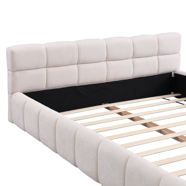 English Elm Elegant Chenille Queen Bed Geometric Headboard Soft Textured Upholstery Modern Bedroom N769Q339030K