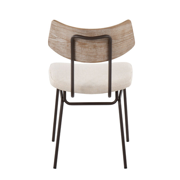 English Elm Mid-century Modern Dining Chairs with Wood Slat Back and Upholstered Seat Set of 2 B202P223684