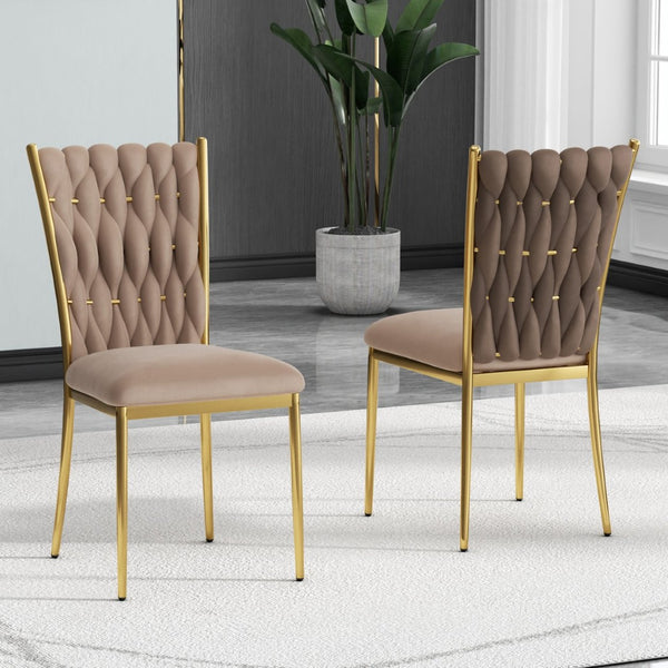 English Elm Modern Velvet Dining Chairs Set of 2 with Gold Legs Curved Back Foam Cushion W210P376368