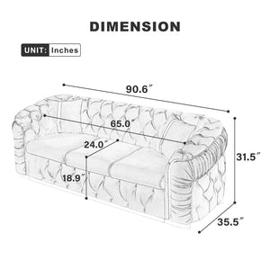 English Elm 2pcs Italian Velvet Chesterfield Sofa Set Tufted Three Seater with Gold Steel Legs Beige W1191S00044