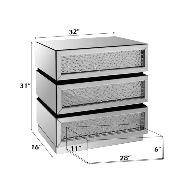 English Elm Nysa Glam Mirrored Three Drawer Console Cabinet with Faceted Crystal Hardware Accents B2726P446688