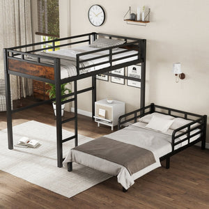 English Elm Twin Xl Solid Pine Loft Bed with Built-in Led Lighting and Storage Shelves W1580S00442