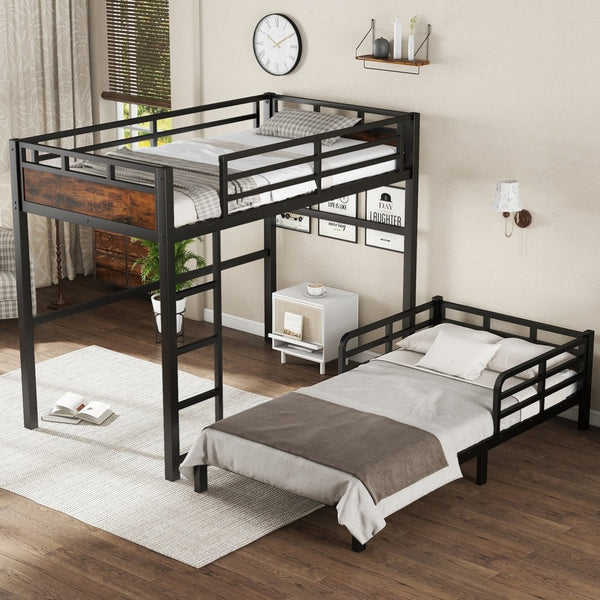 English Elm Twin Xl Solid Pine Loft Bed with Built-in Led Lighting and Storage Shelves W1580S00442