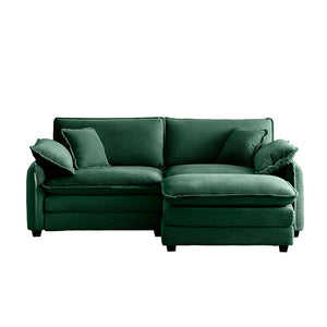 English Elm Two-Seater Sofa With Ottoman - Stylish L-Shaped Green Corduroy Couch For Small Spaces & Comfort W714S00730-GIGA