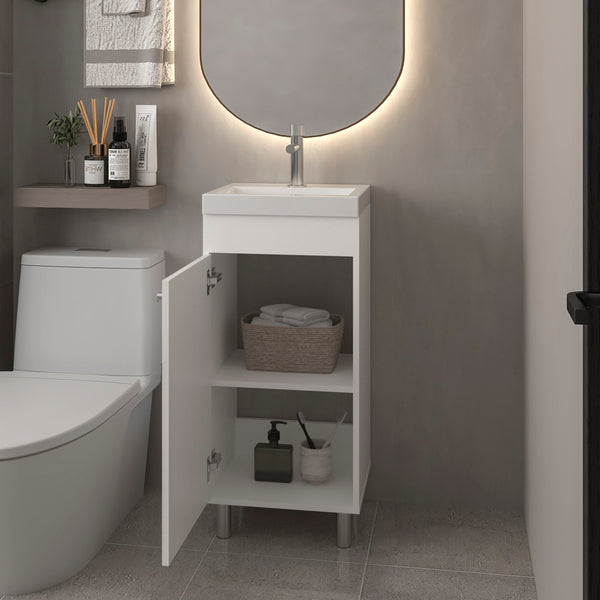 English Elm Waterford Compact Bathroom Vanity with Integrated Sink and Spacious Cabinet for Small Bathrooms White B092P329251