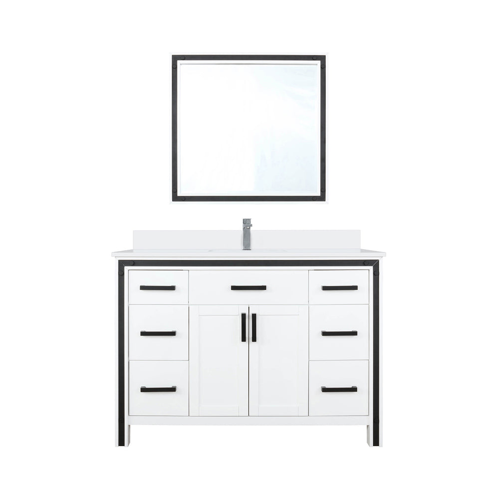 English Elm White 48 in. Bath Vanity with Cultured Marble Top, Faucet & 34" Mirror, Scratch-Resistant Wood Finish B2731S01357