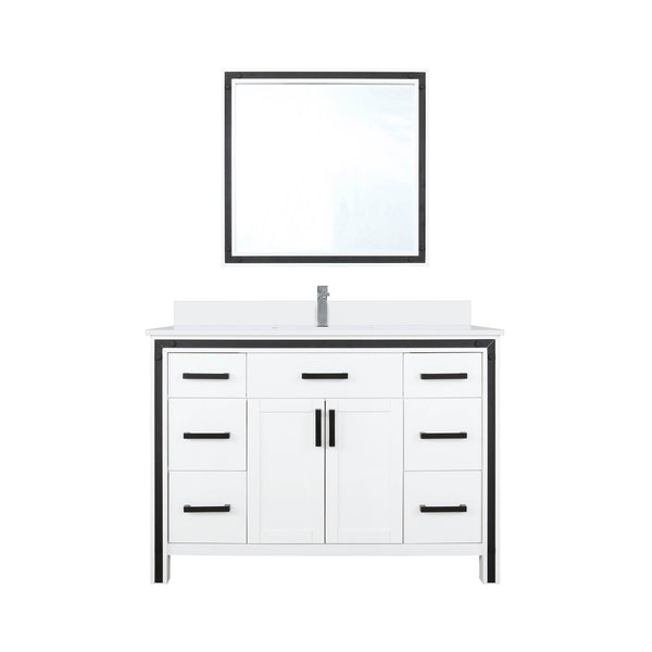 English Elm White 48 in. Bath Vanity with Cultured Marble Top, Faucet & 34" Mirror, Scratch-Resistant Wood Finish B2731S01357