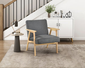 English Elm Modern Mid-Century Accent Chair Walnut Frame with Textured Linen Upholstery and Cushioned Seat Comfortfulness Dark Gray,Natural 26.5 L x 23.5 W x 10 H B011P308036