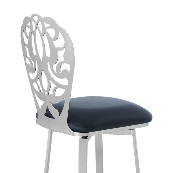 English Elm Xadriel 30" Barstool in Brushed Stainless with Gray Faux Leather, 360° Swivel, Round Footrest Durable Elegance B2736P268562