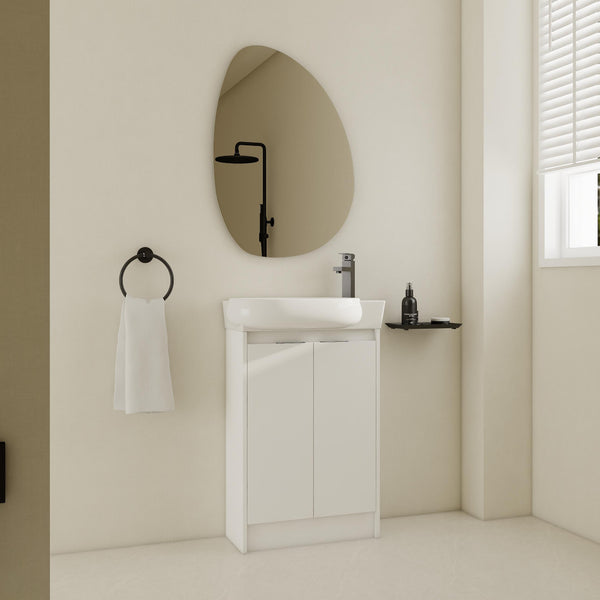 English Elm 23" Freestanding Bathroom Vanity with Ceramic Vessel Sink, Soft-Close Doors, Adjustable Shelf Storage Glossy White W999P206105