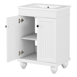 English Elm 24" White Modern Sleek Bathroom Vanity Elegant Ceramic Sink With Solid Wood Frame, Adjustable Shelf