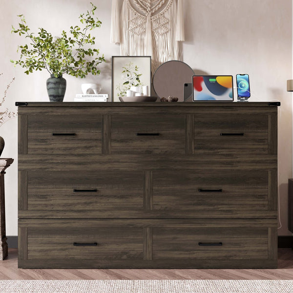 English Elm Murphy Full-Size Cabinet Bed with Built-In Charging Station, Storage Drawer & 700lb Capacity Comfort Gray 57.25 L x 27 W x 6 H N733S293997G