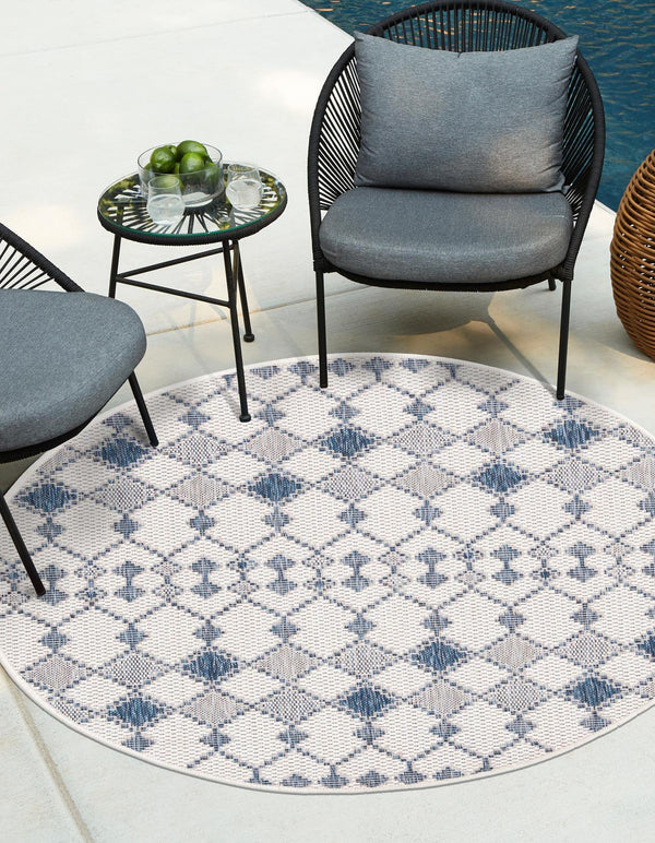 Unique Loom Outdoor Trellis Traliccio Machine Made Trellis Rug Ivory, Navy Blue 10' 0" x 10' 0"