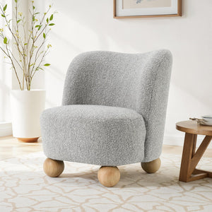 English Elm Contemporary Sculpted Barrel-Back Arm Chair with Smooth Casters, Neutral Textured Upholstery, Stylish Accent Seating Gray 29 L x 32 W x 28 H B2741P401985