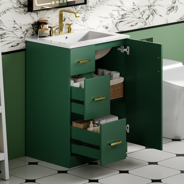 English Elm 24" Modern Bathroom Vanity with Under-Mount Sink, Vertical Stripe Design, 2 Drawers & Soft-Close Cabinet Green N710P288936F