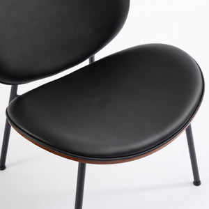 English Elm Mid-Century Shell Chair with Wood Grain Veneer, Curved Wide Seat, Metal-Wood Frame Holds 330+ lbs Black W1143P214250