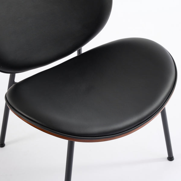 English Elm Mid-Century Shell Chair with Wood Grain Veneer, Curved Wide Seat, Metal-Wood Frame Holds 330+ lbs Black W1143P214250