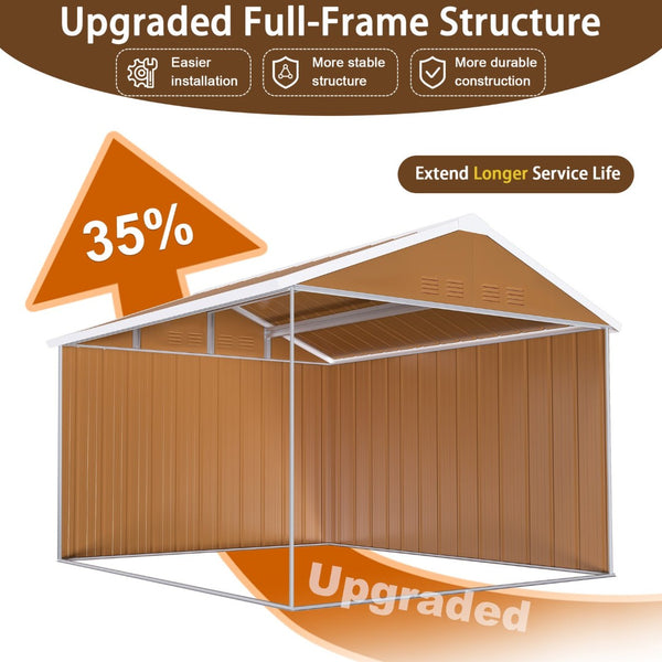 English Elm 8x10 Galvanized Steel Outdoor Storage Shed Windproof Ventilated Lockable Garden Tool House W2700S00062