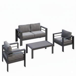 English Elm 4-piece Outdoor Aluminum Conversation Set with Deep Lounge Seating and Wpc Coffee Table Dark Grey B082S00089