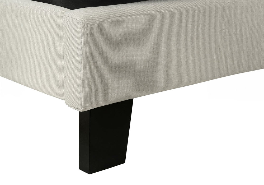 English Elm Bed, Queen Size Upholstered Beige Linen Look Platform Bed with Tufted Headboard & Black Wood Legs B2710P219505