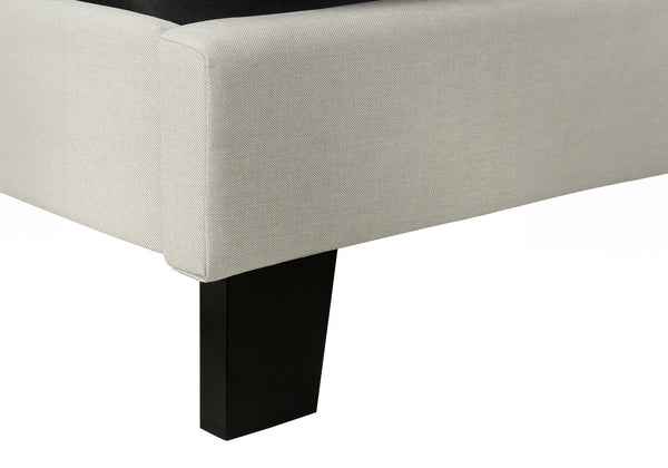 English Elm Bed, Queen Size Upholstered Beige Linen Look Platform Bed with Tufted Headboard & Black Wood Legs B2710P219505