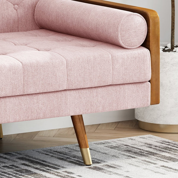 English Elm Aidan Tufted Fabric Sofa with Diamond Stitching and Gold Tipped Rubberwood Legs Blush 61688.00LBLSH