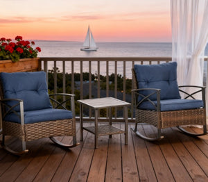 English Elm Rocking Chair Set Outdoor Pe Wicker Porch Conversation with Two Tier Coffee Table T3971P419123