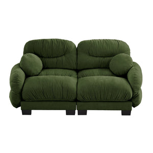 English Elm Pleated Chenille Two Seater Modular Sofa with Curved Armrests and Ergonomic Foam Cushions Green W5656S00046