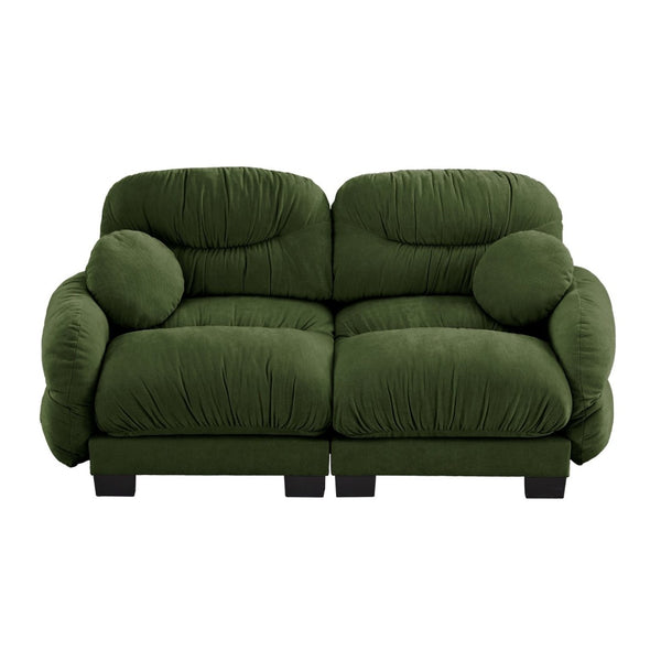 English Elm Pleated Chenille Two Seater Modular Sofa with Curved Armrests and Ergonomic Foam Cushions Green W5656S00046