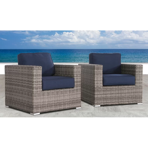 English Elm Wicker Club Chair with Sunbrella Cushions in Mixed Gray Wicker, Aluminum Frame, Weatherproof Comfort B120S00005