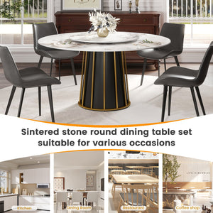 English Elm 59.05"Modern Round Dining Table With Sintered Stone Top & Iron Base - Seats 6-8, Includes Turntable W1535S00447