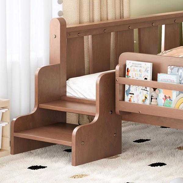 English Elm Twin Pine Floor Bed for Kids with Side Bookcases Built-in Stairs and Safety Guardrails Natural W1580P390225