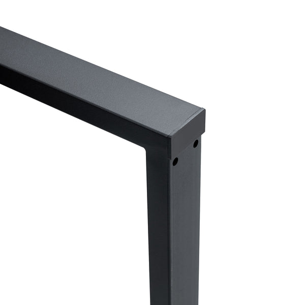 English Elm A minimalist retro dining table with fishbone MDF dark wood top and inset black metal legs, 55"x31" W1512P376879