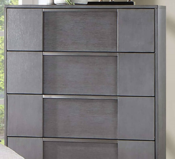 English Elm Gray 5-Drawer Contemporary Chest 33"W x 51"H – Recessed Nickel Finger Pulls, Felt-Lined Top Drawer, Ball-Bearing Glides B2741P369383