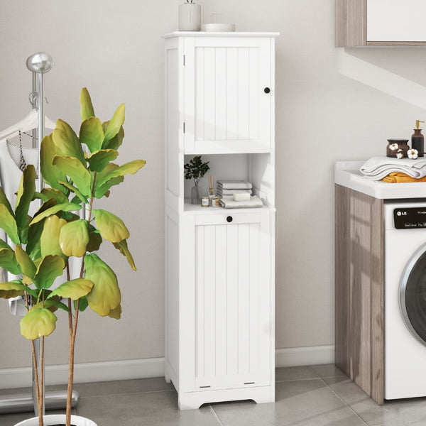 English Elm One-Compartment Tilt-Out Laundry Sorter Cabinet - Stylish White Design For Compact Spaces & Easy Access W1120P146256-GIGA
