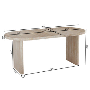English Elm 55.11"-70.86" Extendable Dining Table with Sculpted Striped Legs Seats Six in Modern Style Ancient White W757P411790