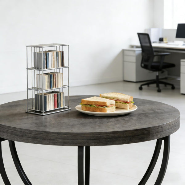 English Elm 2-tier Round Coffee Table Engineered Wood Top Arc Steel Legs Living Room Accent Black,Gray T3971P453344