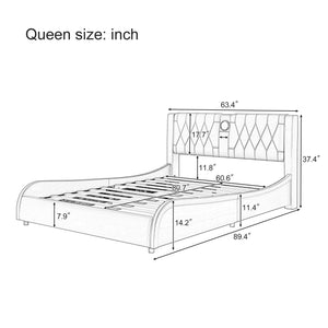 English Elm Queen Luxurious Faux Leather Platform Bed with Thick Headboard, Bluetooth Speakers & RGB Ambience Lights Black 62.6 L x 19.69 W x 12.99 H N701P241047B