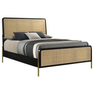 English Elm Anser Woven Rattan Queen Bed - Modern Coastal Charm With Black Wood Frame & Textured Design Elegance B062S01249
