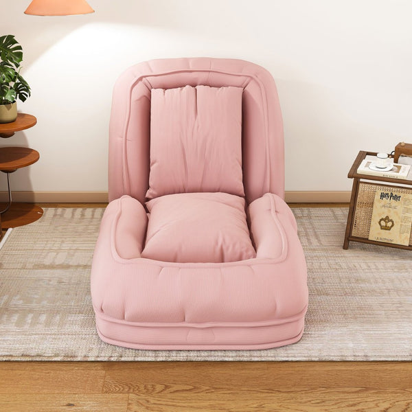 English Elm Upholstered Corduroy Floor Lounger Foldable Sofa Bed with 5 Reclining Positions Pink W2699P410741