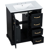 English Elm 30" Bathroom Vanity With Sink, One Package, Black Bathroom Cabinet With Drawers, Solid Frame and Mdf Board