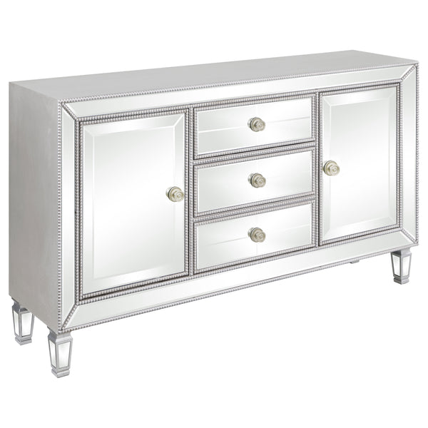 English Elm Gabrielle Silver Mirrored 3-Drawer Accent Cabinet with Two-Tier Display, Bright Reflective Storage Elegance B062P328633