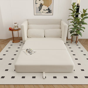 English Elm 2-in-1 Corduroy Loveseat Sleeper with Storage Converts for Living Room or Studio Beige W2715P409857