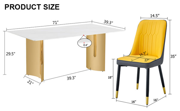 English Elm Table 9-Piece Dining Set With Glass Top, Gold Stainless Steel Legs & Orange/Dark Gray Chairs For Elegance W1151S04360-GIGA