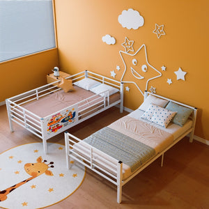 English Elm Metal Twin Over Bunk Bed with Full Guardrail Ladder and Convertible Iron Frame W3752S00023