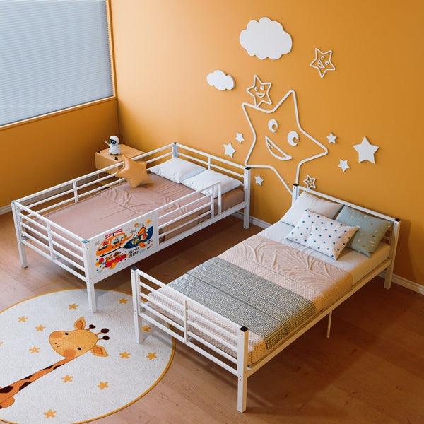 English Elm Metal Twin Over Bunk Bed with Full Guardrail Ladder and Convertible Iron Frame W3752S00023