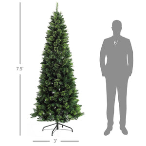 English Elm Homcom 7.5Ft Slim Pencil Artificial Christmas Tree With 1075 Branches, Auto Open & Steel Base Design W2225P229604