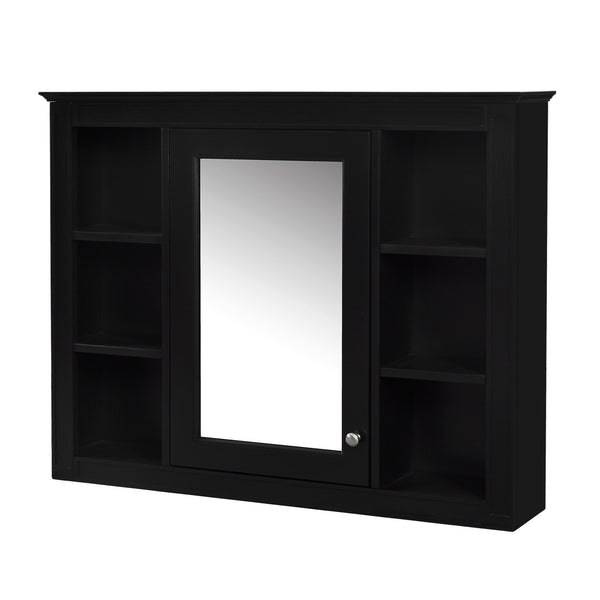 English Elm 36'' Modern Bathroom Vanity Set With Mirror, 2 Drawers, Tip-Out Storage & 6 Open Shelves For Organization N710S236006B