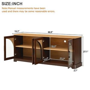 English Elm Farmhouse Media Console with Arched Glass Doors Wood Grain Two Tone Living Room Storage Walnut N721P411204P